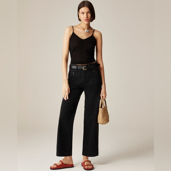 J Crew women’s Sailor slim wide-leg chino pant black Size 27P NWT - Picture 1 of 9